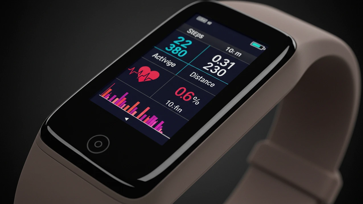Fitness tracker display showing health activity data